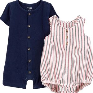 Simple Joys Nautical Striped and Navy Baby Romper Set